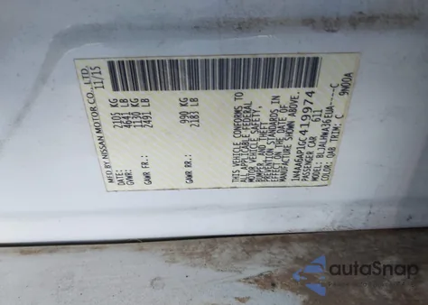 2016 Nissan Maxima 3.5 Platinum z USA, uszkodzony, nr VIN 1N4AA6AP1GC419974